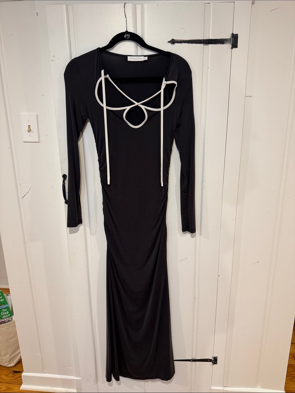 Simkhai Black Long Sleeve Maxi Dress with Contrast Tie